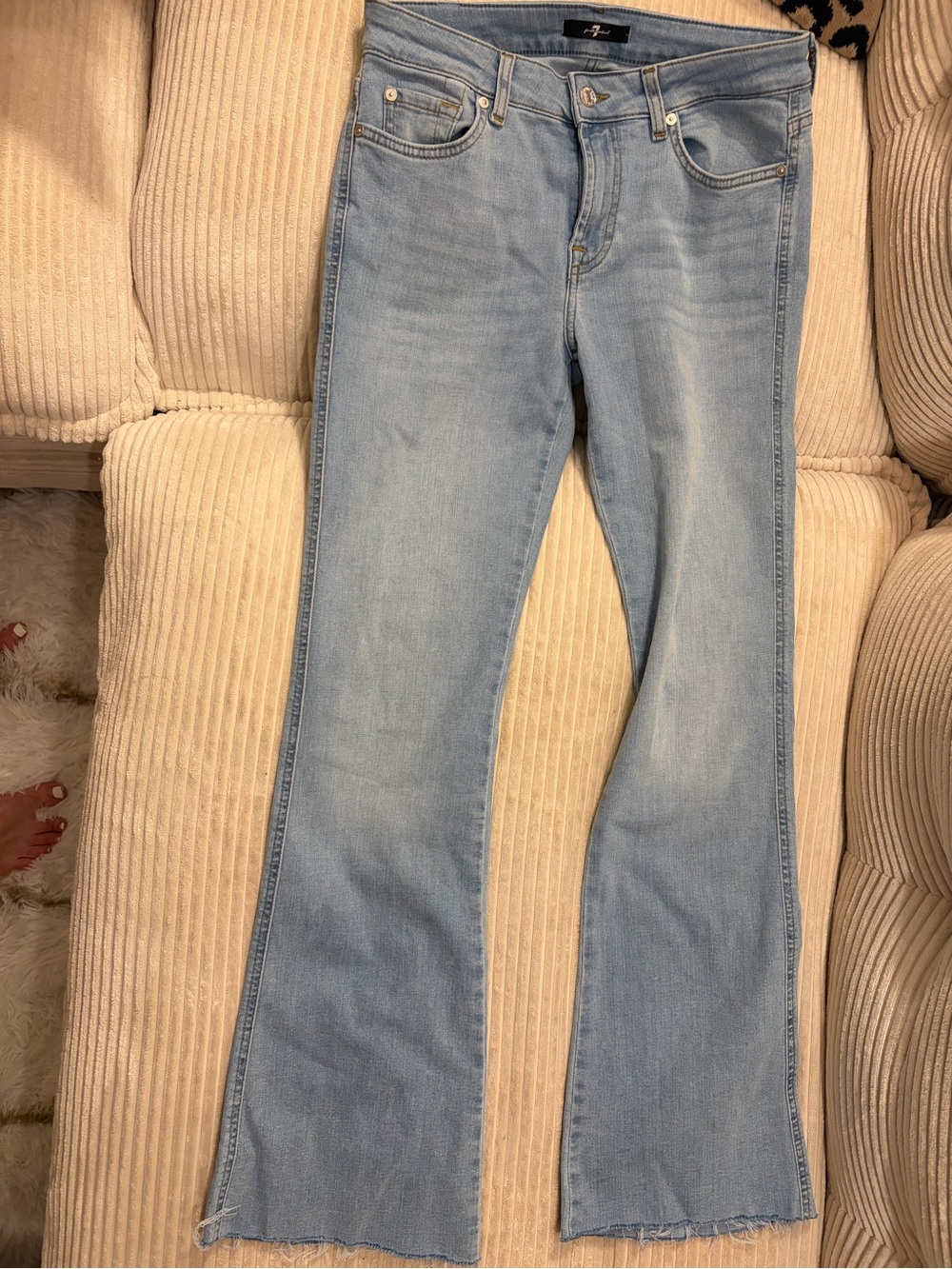Light Wash Women’s Flared Jeans 7 for all man kind stretchy flare
